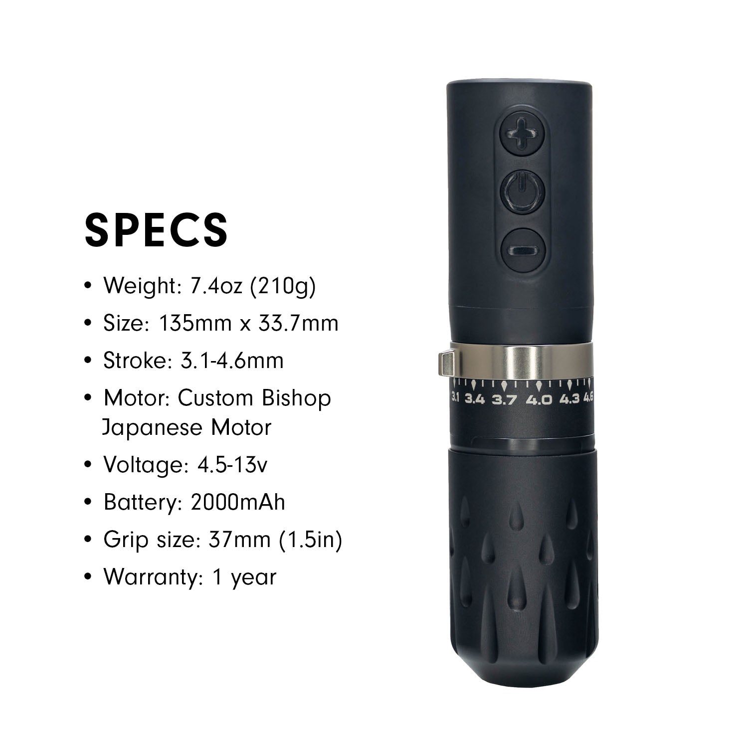 Critical x PRIME Adjustable Pen | 3.1–4.6mm Stroke Tattoo Machine