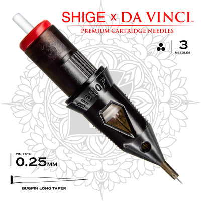 DA VINCI V2 Premium Cartridge Needles Shige Artist Series Liners - Bugpin Gauge 8 Size 3 Long Taper - 0803RL-LT