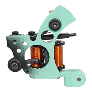 Teal Blood Money Irons "Sharpie Liner" coil tattoo machine By Rich Helton, available at Kingpin. 