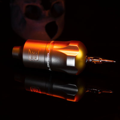 A side view of the KWADRON EQUALISER Astral pen tattoo machine in black with a needle cartridge.